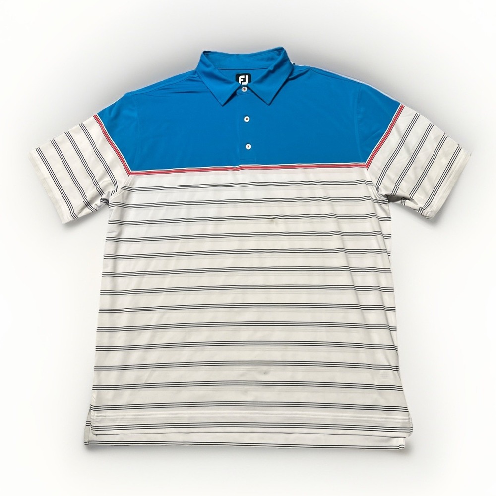 FootJoy Polo Shirt‎ Mens XL Extra Large Blue Striped Short Sleeve Golf Casual